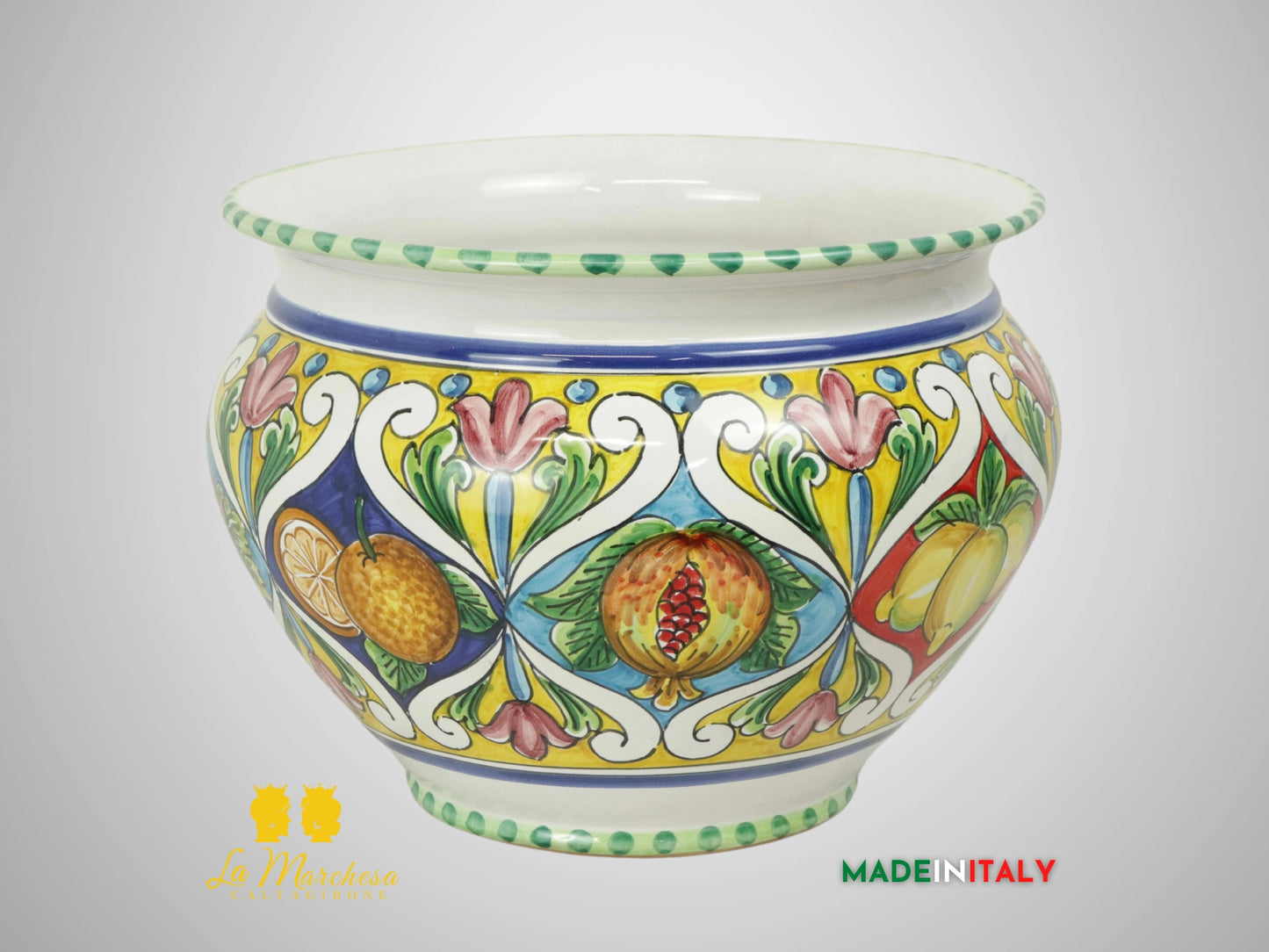 Porta Vaso Decorato in Ceramica di Caltagirone 31cm - Palermitano Frutta (2)