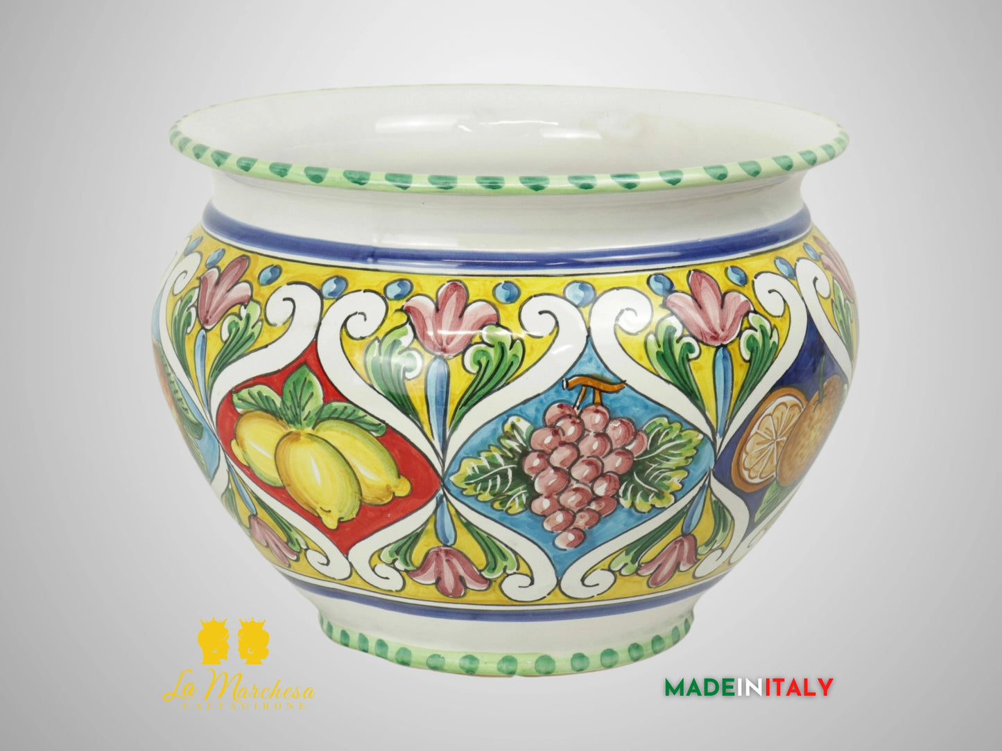 Porta Vaso Decorato in Ceramica di Caltagirone 31cm - Palermitano Frutta
