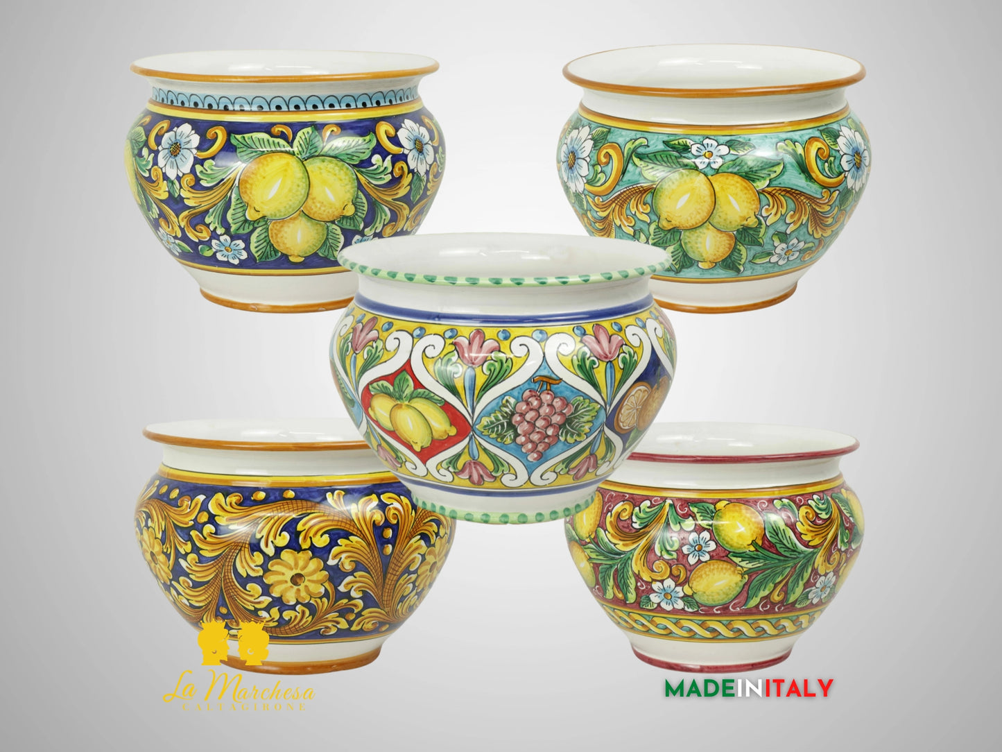 Porta Vaso Decorato in Ceramica di Caltagirone 31cm - Vari Decori