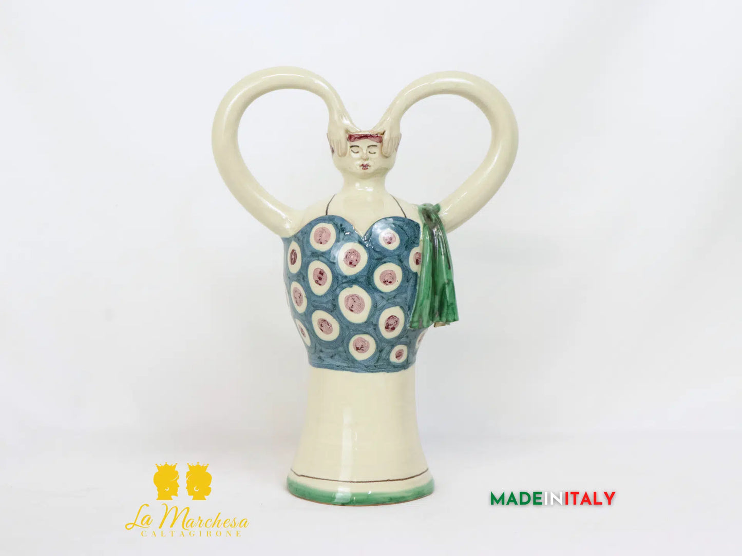 Porta Candela Candelabro Bagnante in ceramica di Caltagirone 32cm