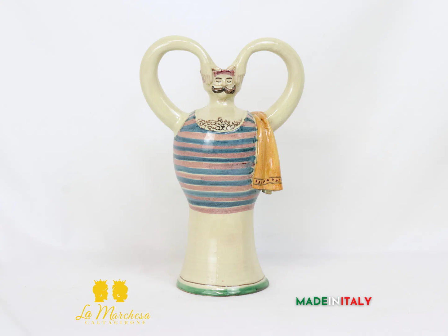 Porta Candela Candelabro Bagnante in ceramica di Caltagirone 32cm
