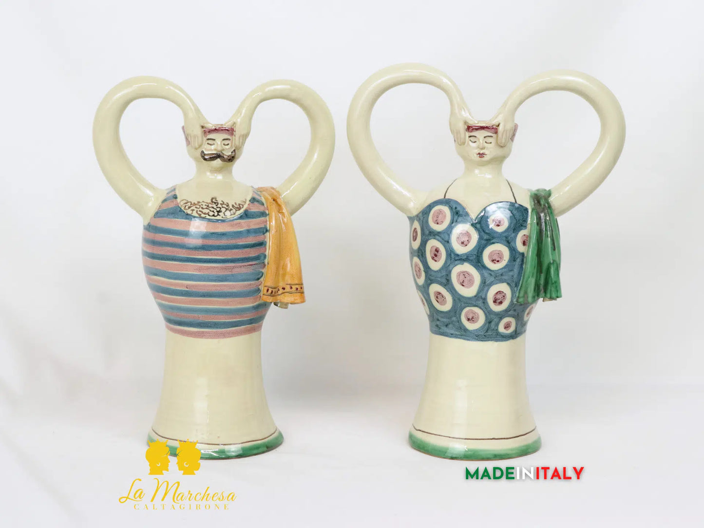Porta Candela Candelabro Bagnante in ceramica di Caltagirone 32cm