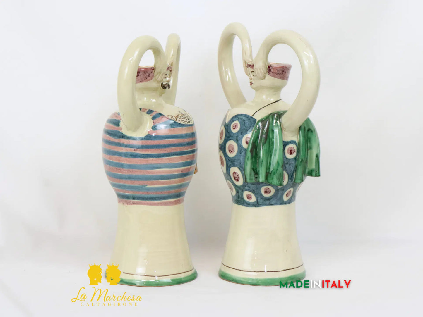 Porta Candela Candelabro Bagnante in ceramica di Caltagirone 32cm