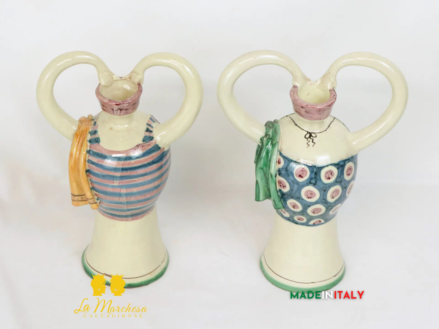 Porta Candela Candelabro Bagnante in ceramica di Caltagirone 32cm