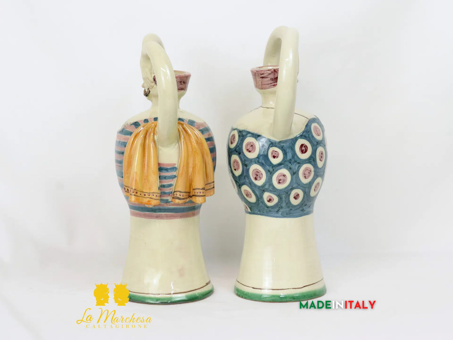 Porta Candela Candelabro Bagnante in ceramica di Caltagirone 32cm
