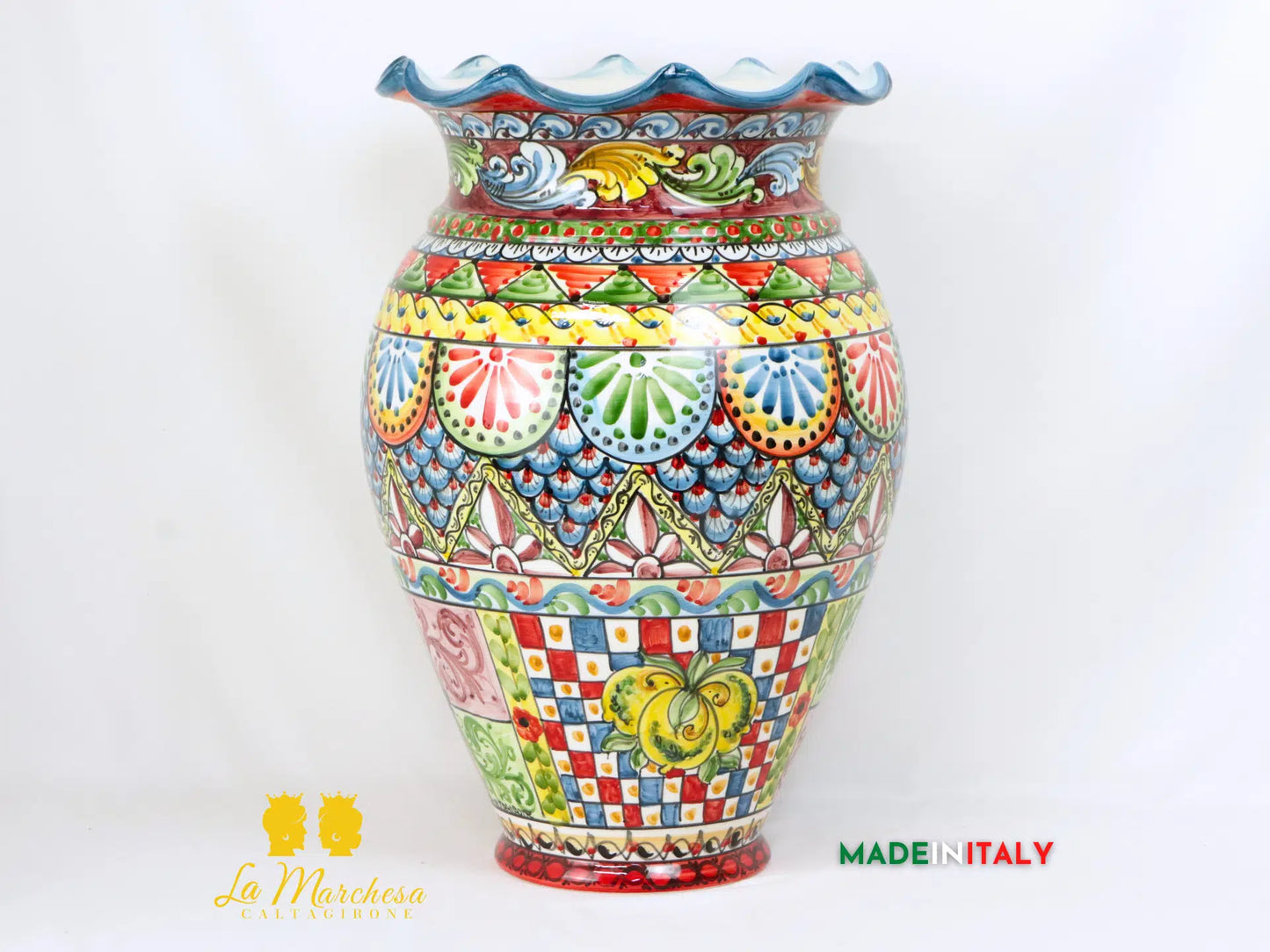 Porta Ombrelli Decorato Bordo Orlato in Ceramica di Caltagirone 52cm - Vari Modelli