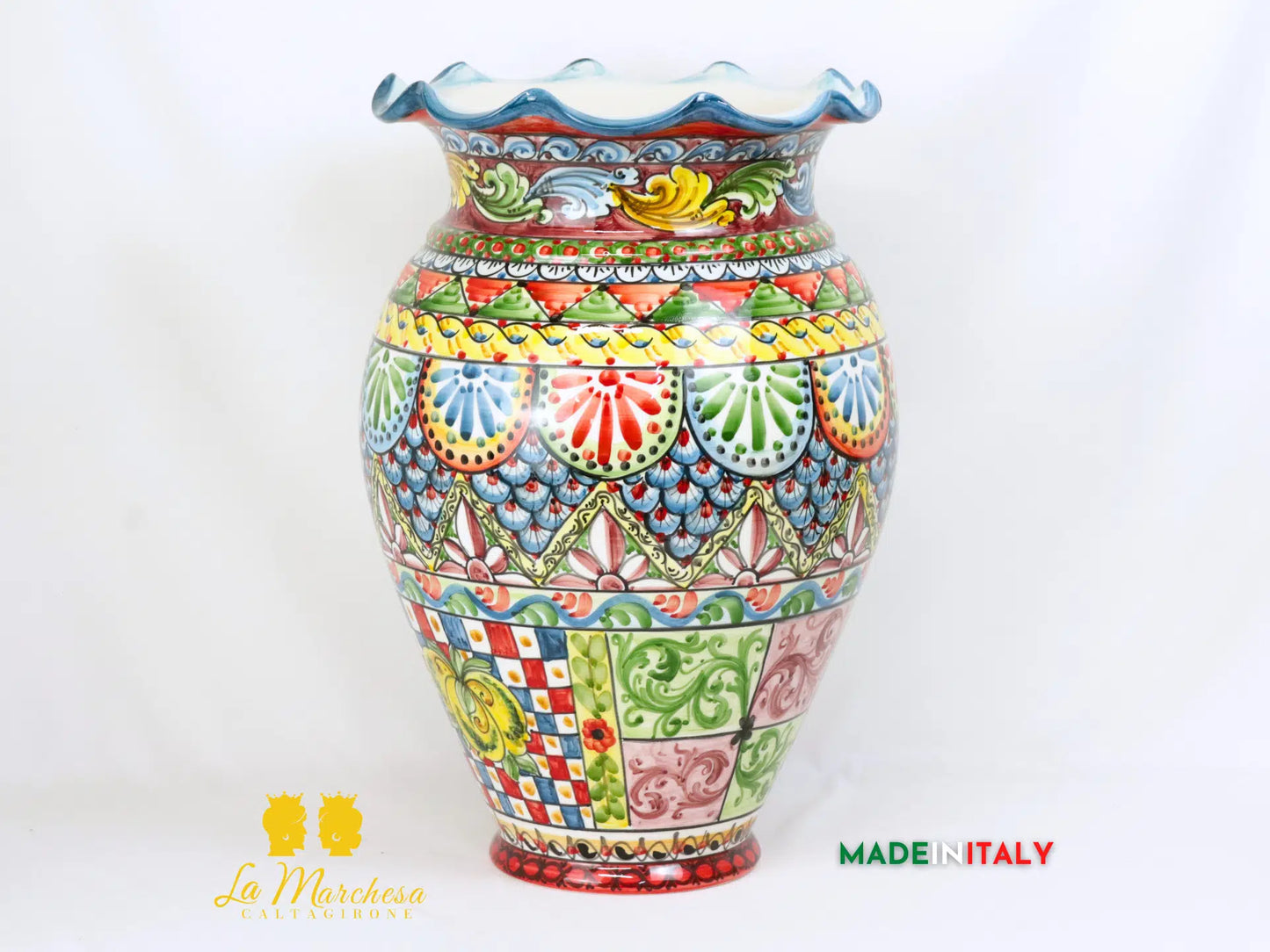 Porta Ombrelli Decorato Bordo Orlato in Ceramica di Caltagirone 52cm - Vari Modelli