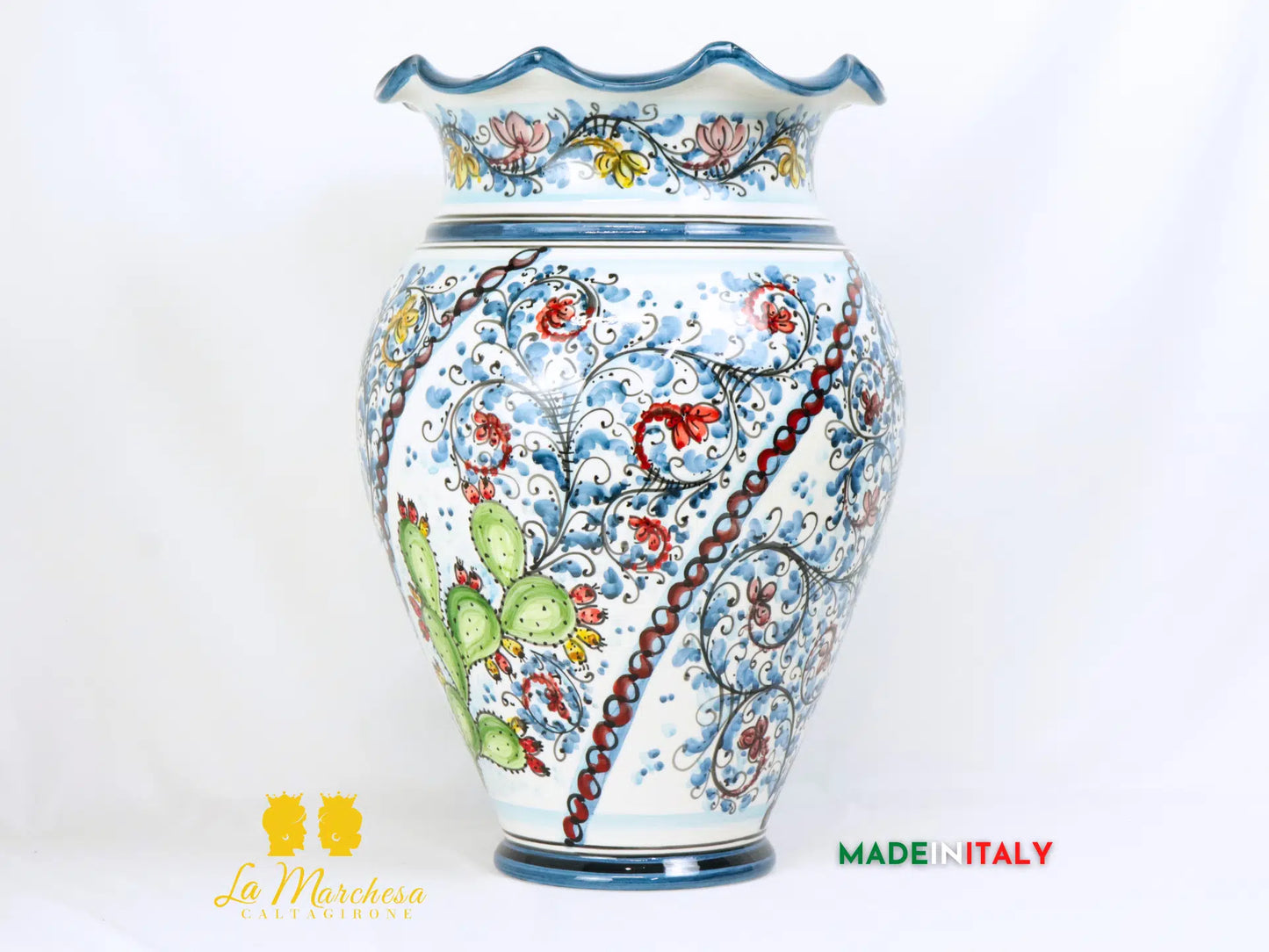 Porta Ombrelli Decorato Bordo Orlato in Ceramica di Caltagirone 52cm - Vari Modelli