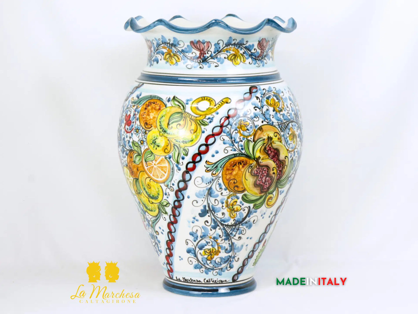 Porta Ombrelli Decorato Bordo Orlato in Ceramica di Caltagirone 52cm - Vari Modelli