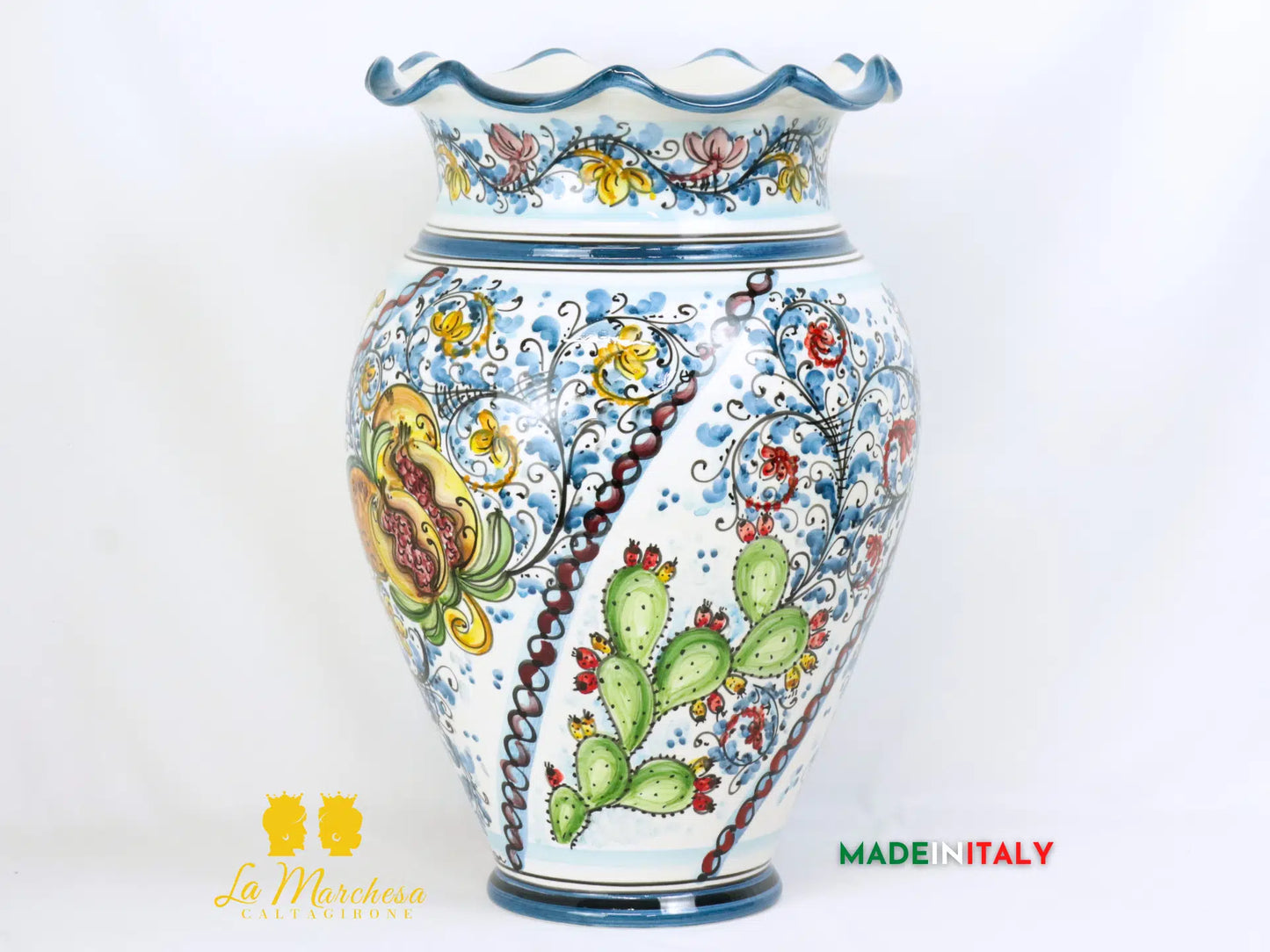 Porta Ombrelli Decorato Bordo Orlato in Ceramica di Caltagirone 52cm - Vari Modelli