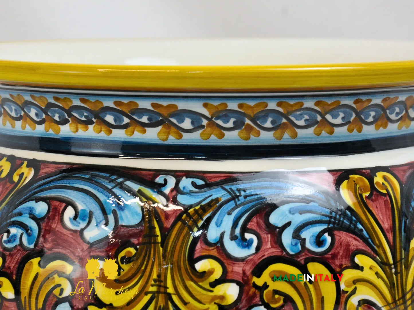 Portavaso Vaso in Ceramica di Caltagirone ornato bordeaux - Varie Misure