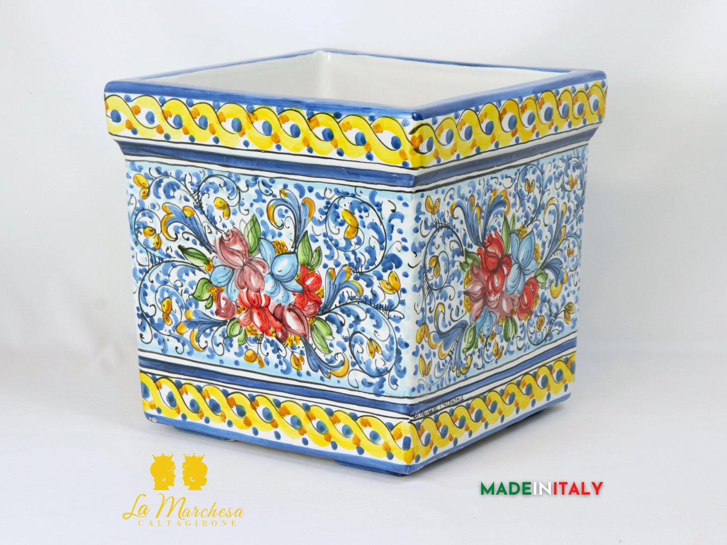 Porta Vaso Quadrato in Ceramica di Caltagirone 32cm - Vari Modelli