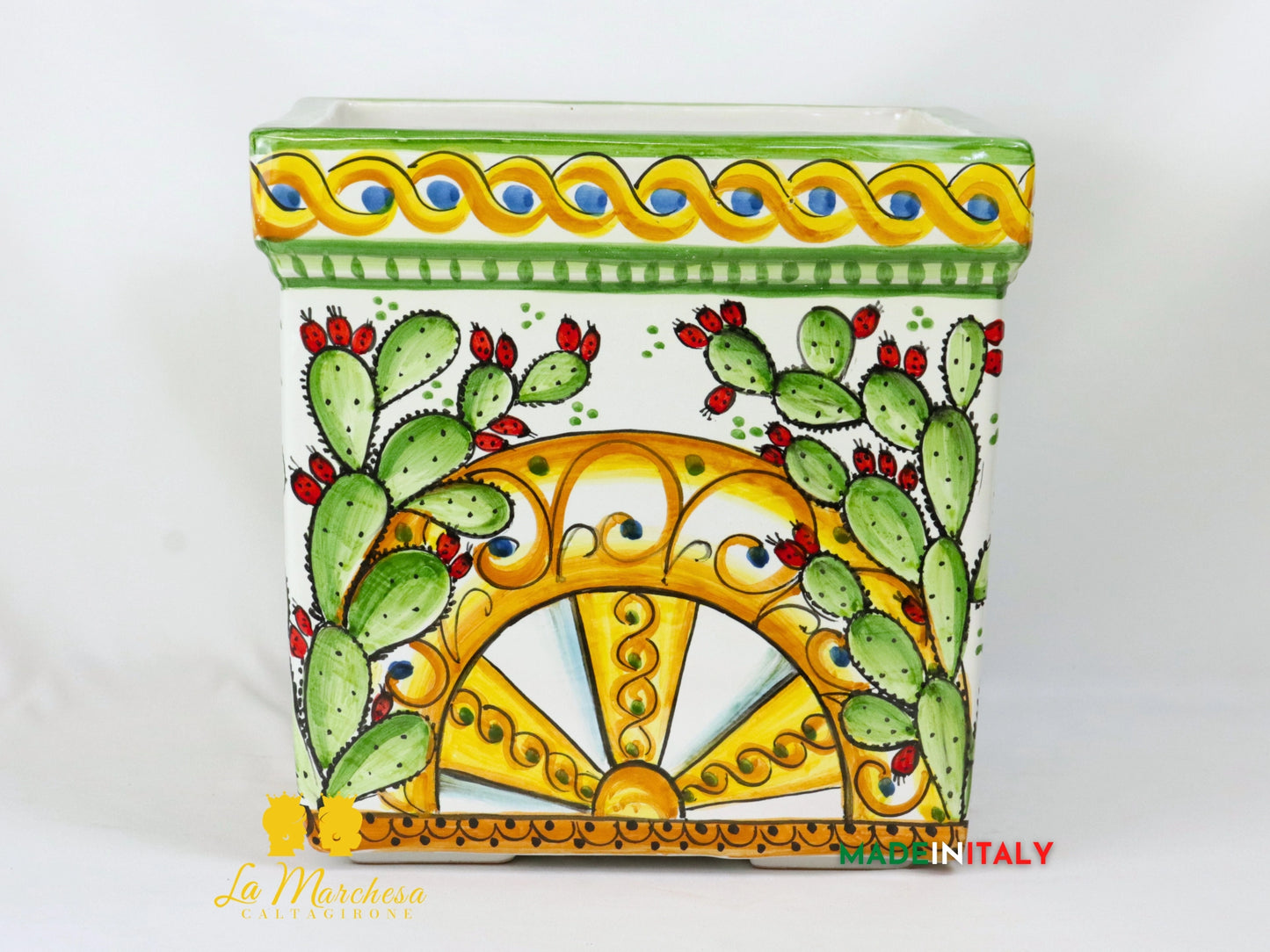 Porta Vaso Quadrato in Ceramica di Caltagirone 32cm - Vari Modelli