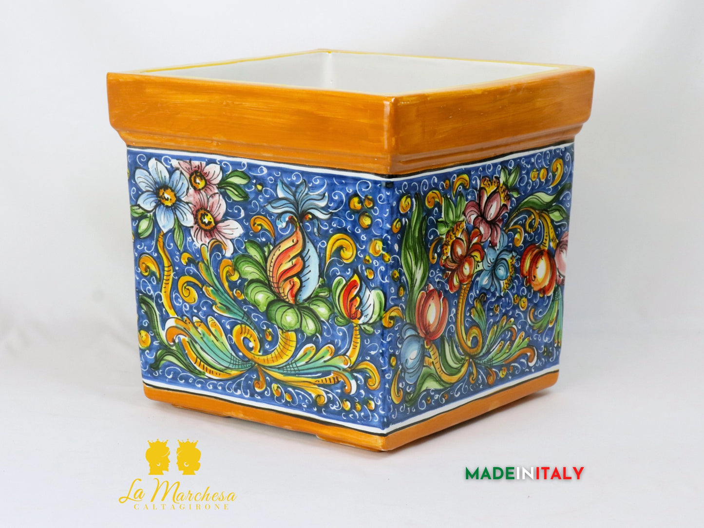 Porta Vaso Quadrato in Ceramica di Caltagirone 32cm - Vari Modelli