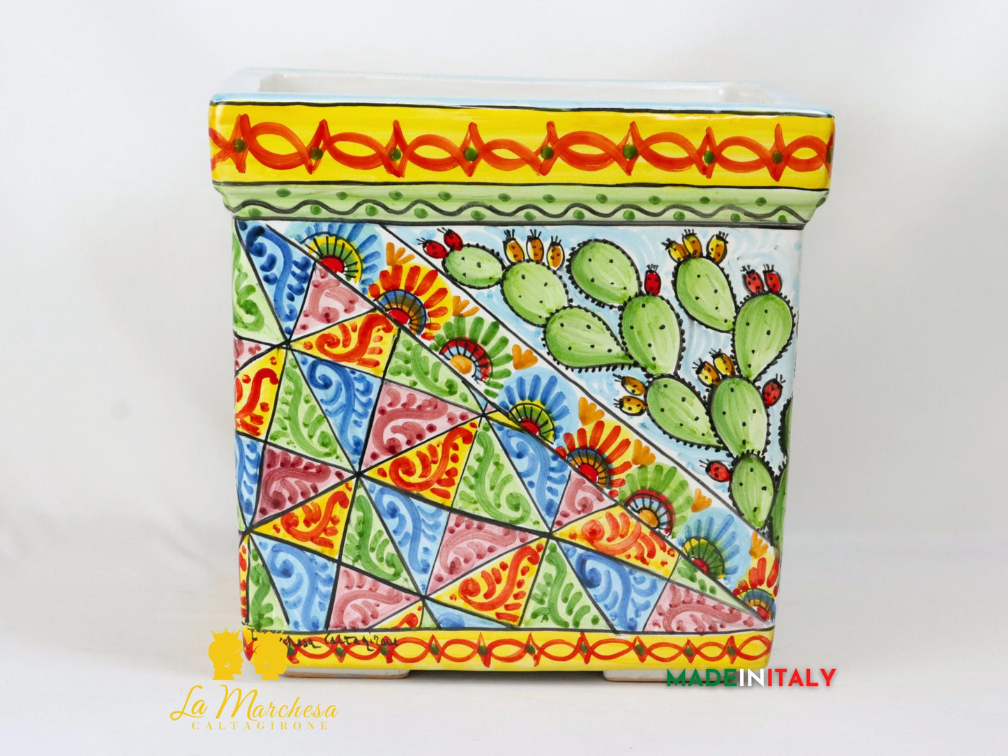 Porta Vaso Quadrato in Ceramica di Caltagirone 32cm - Vari Modelli
