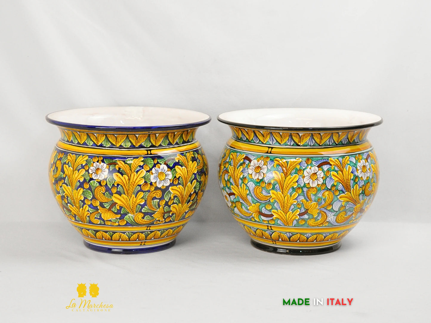 Porta vaso Lux in Ceramica di Caltagirone dettaglio ornato 30cm - Vari Colori