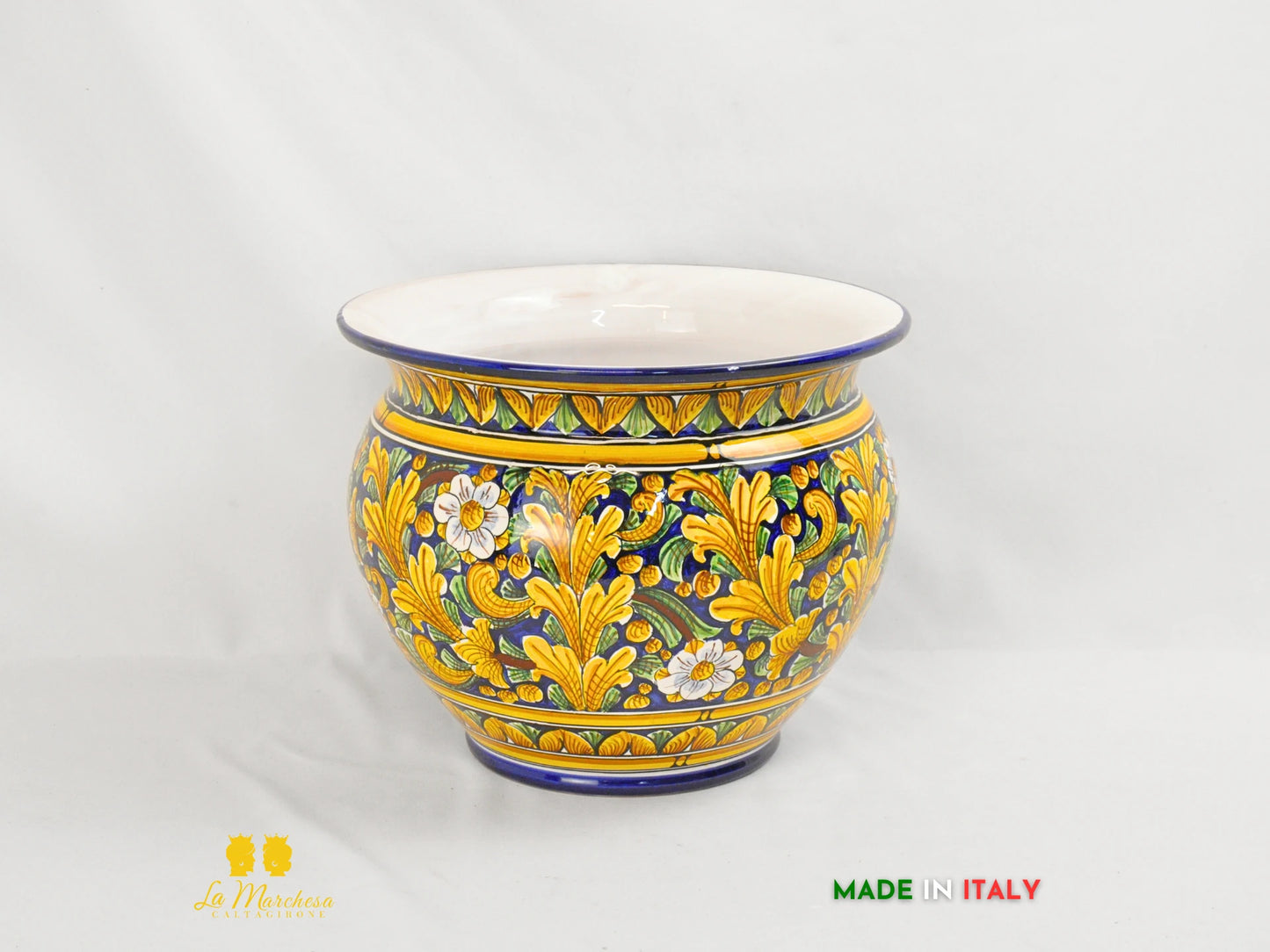 Porta vaso Lux in Ceramica di Caltagirone dettaglio ornato 30cm - Vari Colori