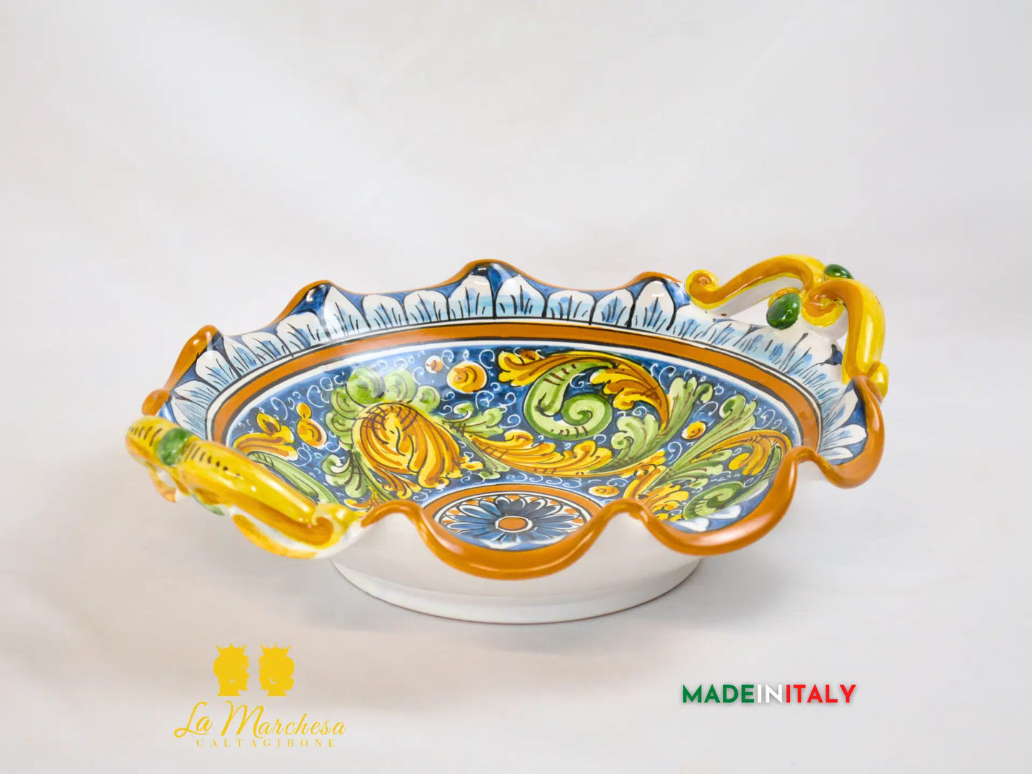 Portafrutta Centrotavola Ceramica di Caltagirone con manici - Varie misure