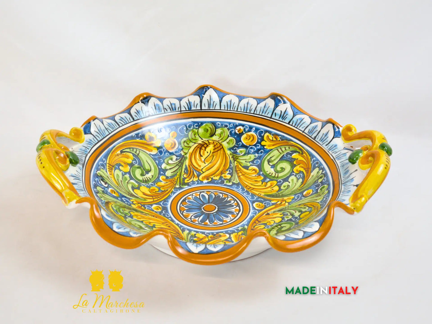 Portafrutta Centrotavola Ceramica di Caltagirone con manici - Varie misure