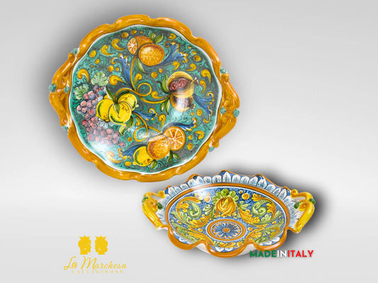 Portafrutta Centrotavola Ceramica di Caltagirone con manici - Varie misure