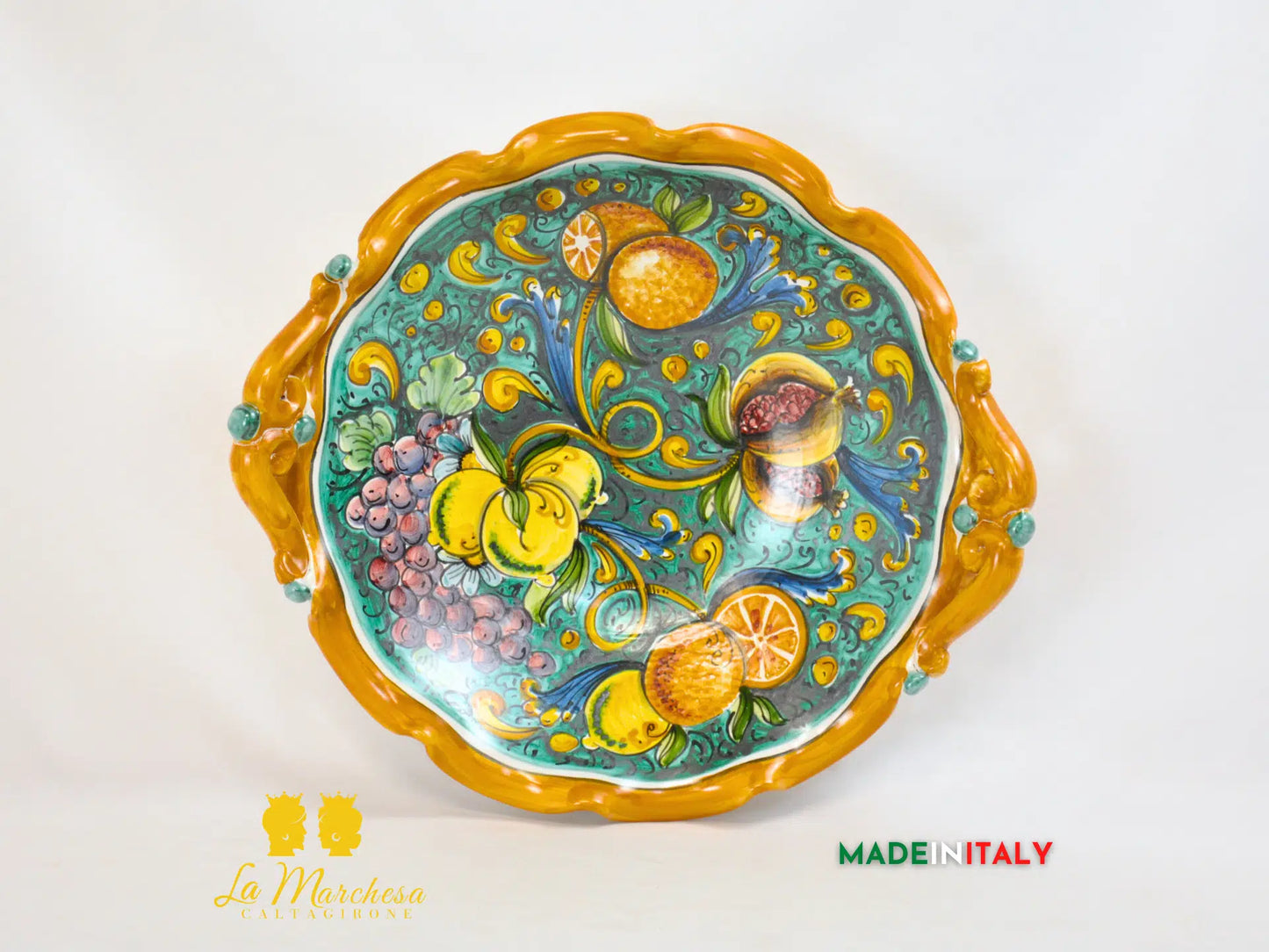 Portafrutta Centrotavola Ceramica di Caltagirone con manici - Varie misure