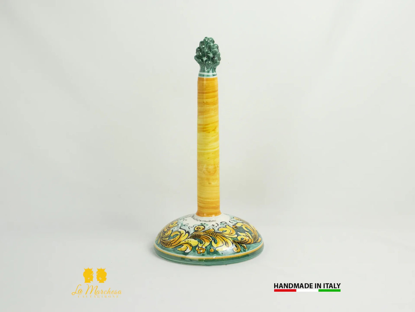 Porta Rotolo Pigna in Ceramica di Caltagirone Ornato Verde Rame