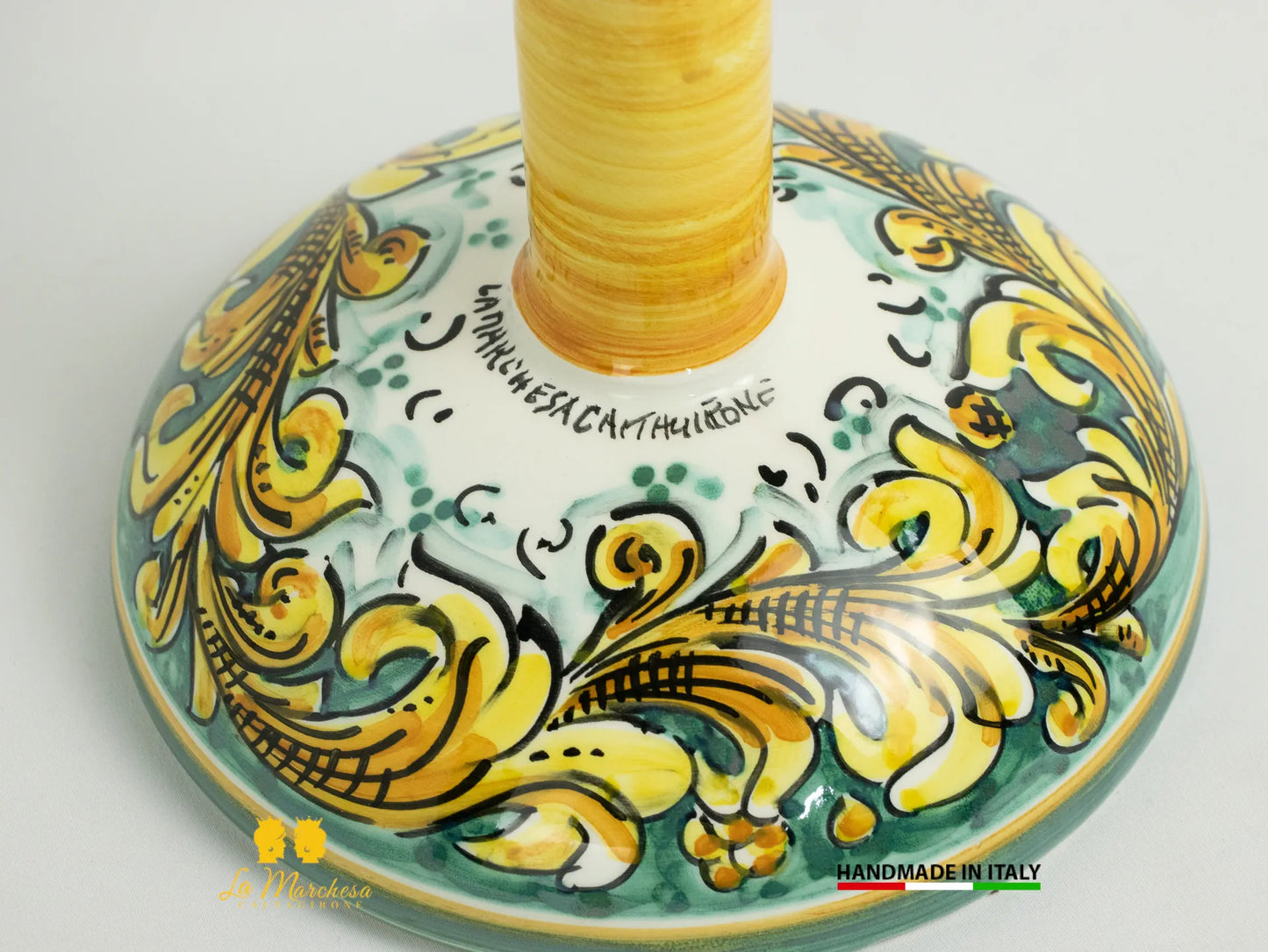 Porta Rotolo Pigna in Ceramica di Caltagirone Ornato Verde Rame