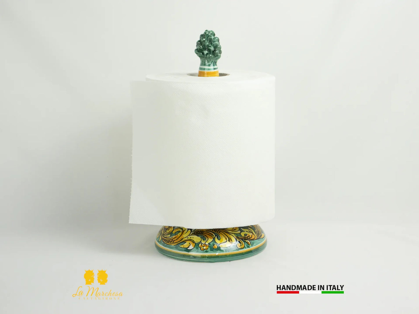 Porta Rotolo Pigna in Ceramica di Caltagirone Ornato Verde Rame
