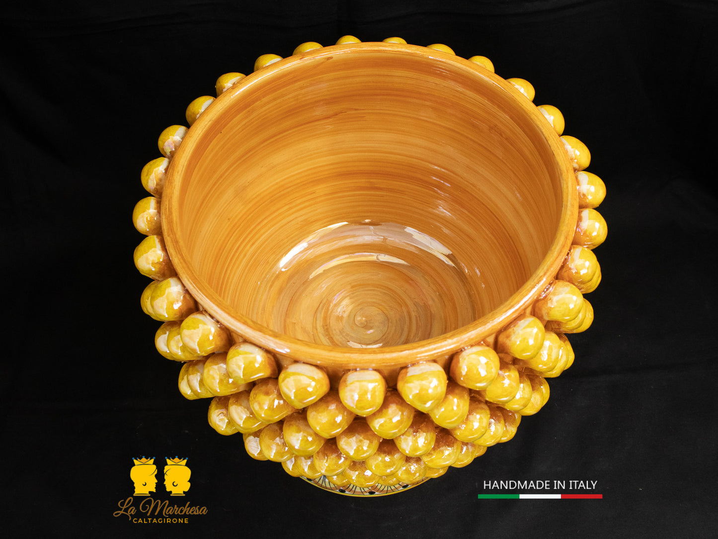 Portavaso Pigna Siciliana Ceramica di Caltagirone Giallo Madreperla mezza pigna 27cm