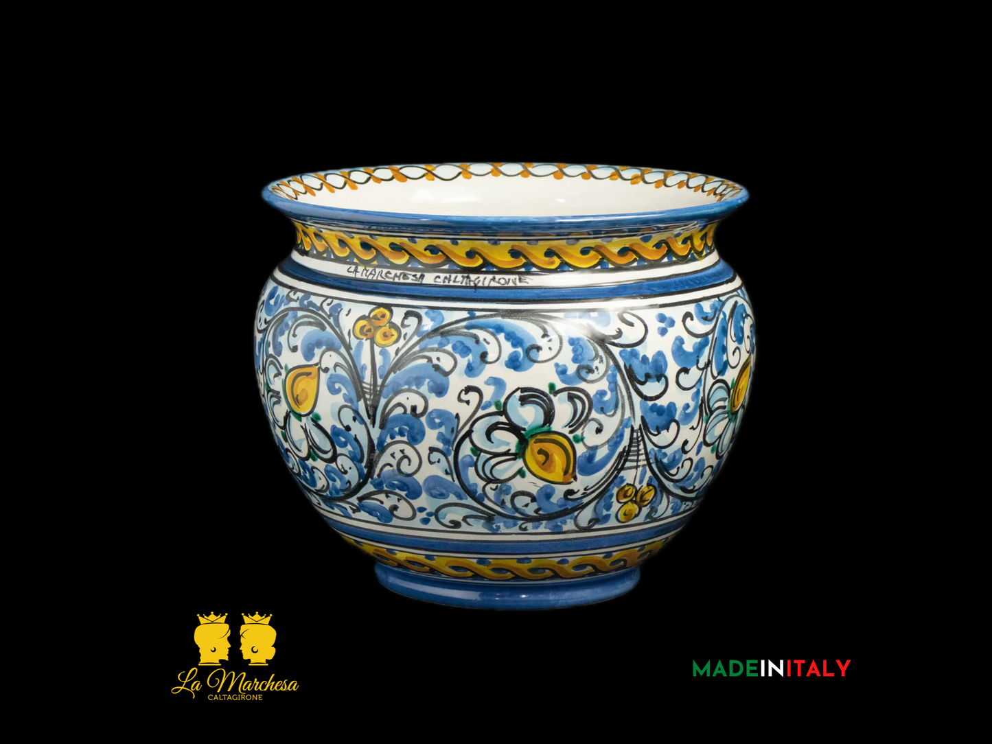 Portavaso in Ceramica di Caltagirone 600 blu antico - Varie Misure