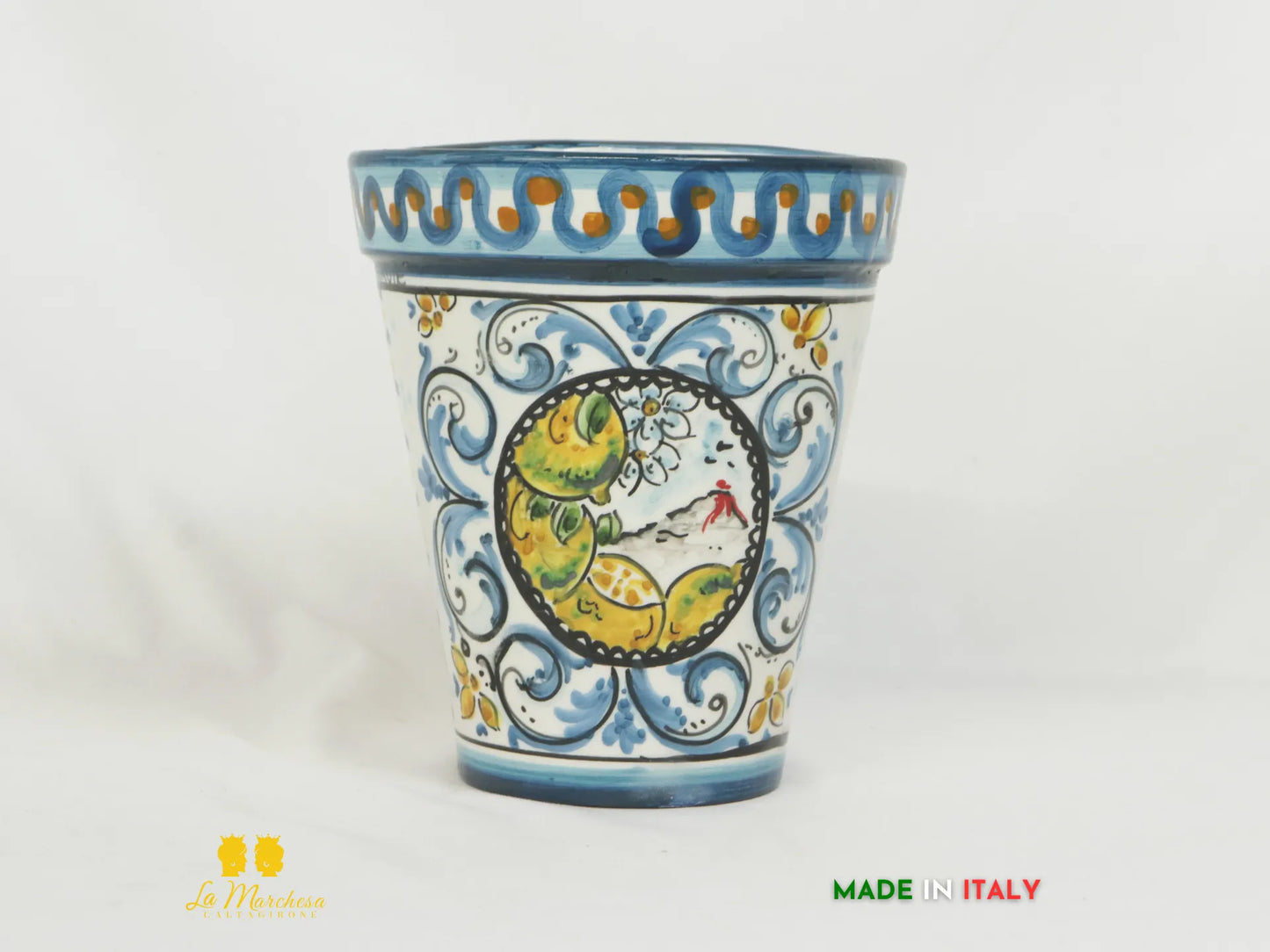 Portavaso da parete in Ceramica di Caltagirone blu antico h20 - Vari Decori