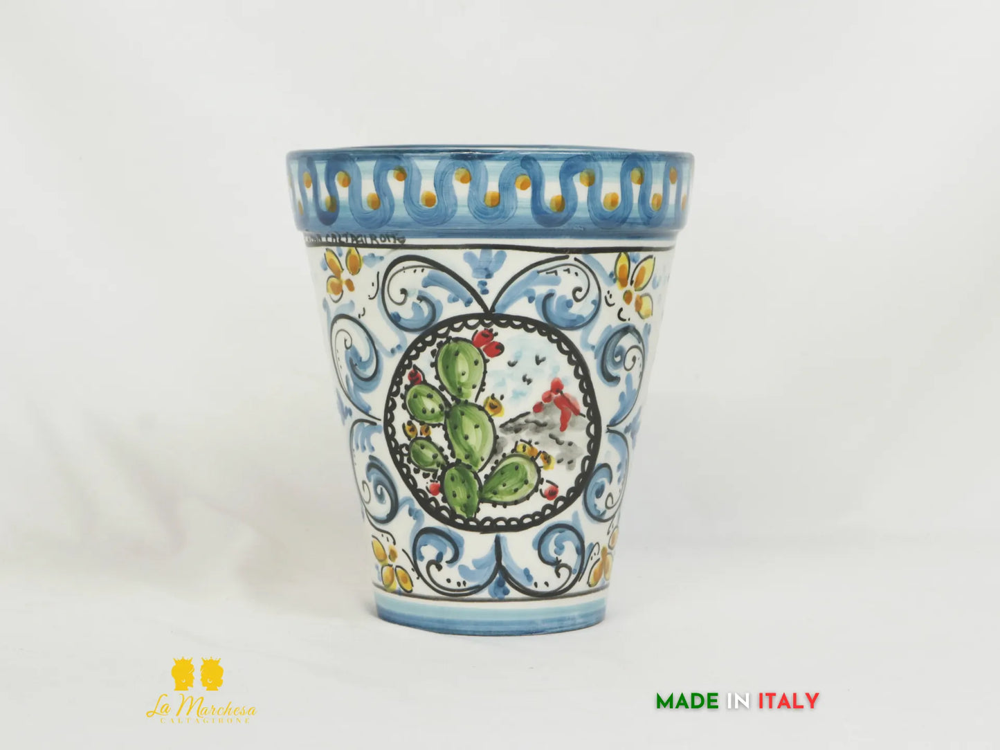 Portavaso da parete in Ceramica di Caltagirone blu antico h20 - Vari Decori