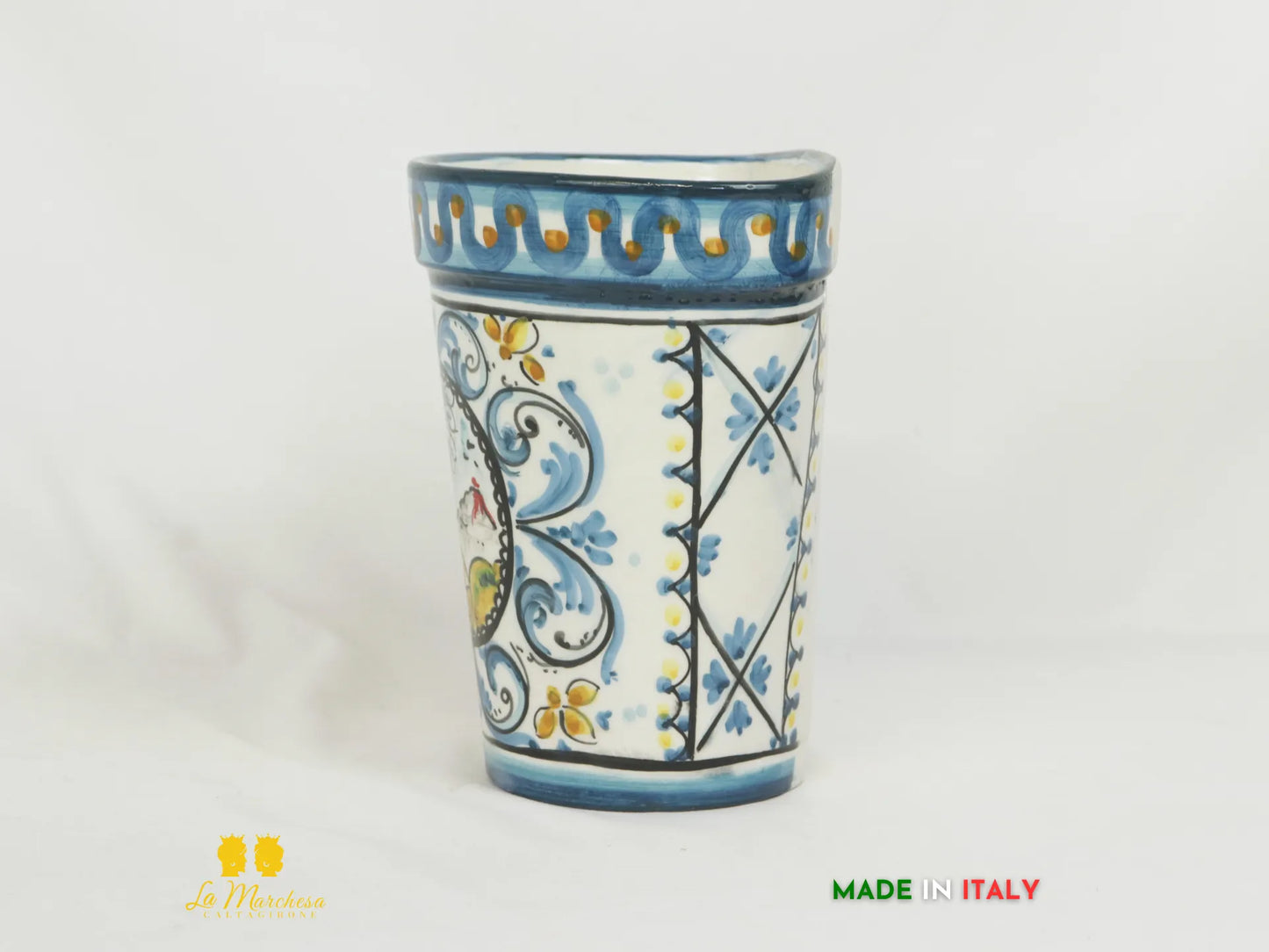 Portavaso da parete in Ceramica di Caltagirone blu antico h20 - Vari Decori
