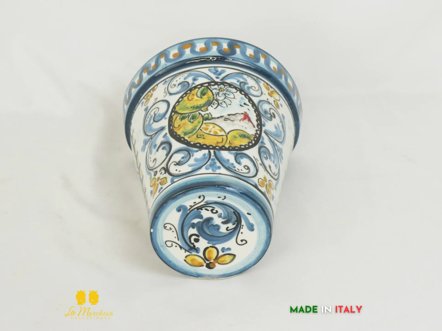 vaso da parete in Ceramica di Caltagirone blu antico h20 - Vari Decori