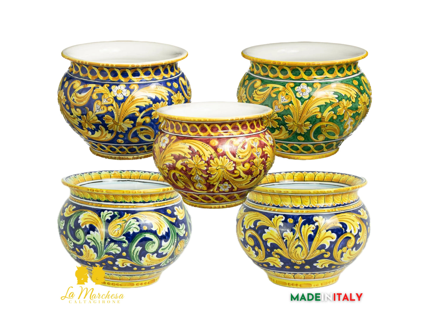 Portavaso in Ceramica di Caltagirone ornato barocco L32 - Vari Colori
