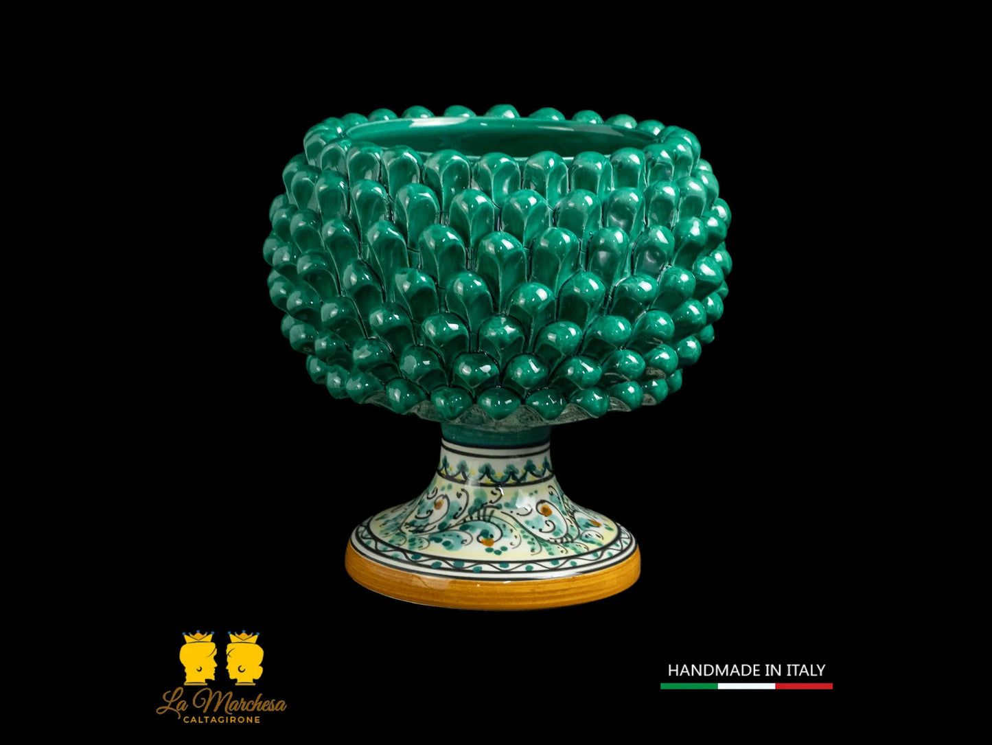 Portavaso Pigna in Ceramica di Caltagirone h26 verde rame
