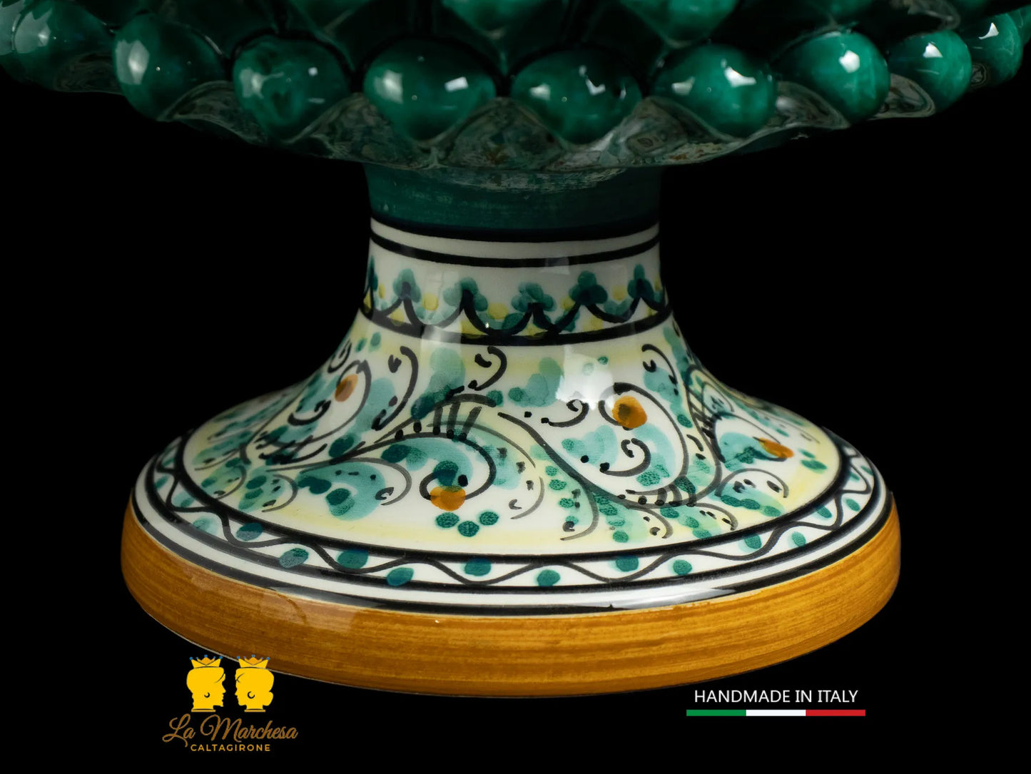 Portavaso Pigna in Ceramica di Caltagirone h26 verde rame