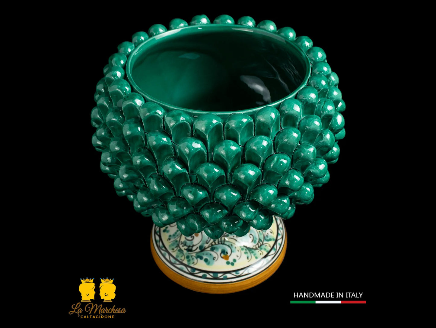 Portavaso Pigna in Ceramica di Caltagirone h26 verde rame