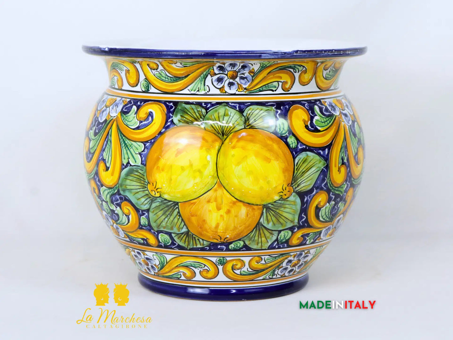 Portavaso Decorato Limoni in Ceramica di Caltagirone 25cm - Vari Modelli