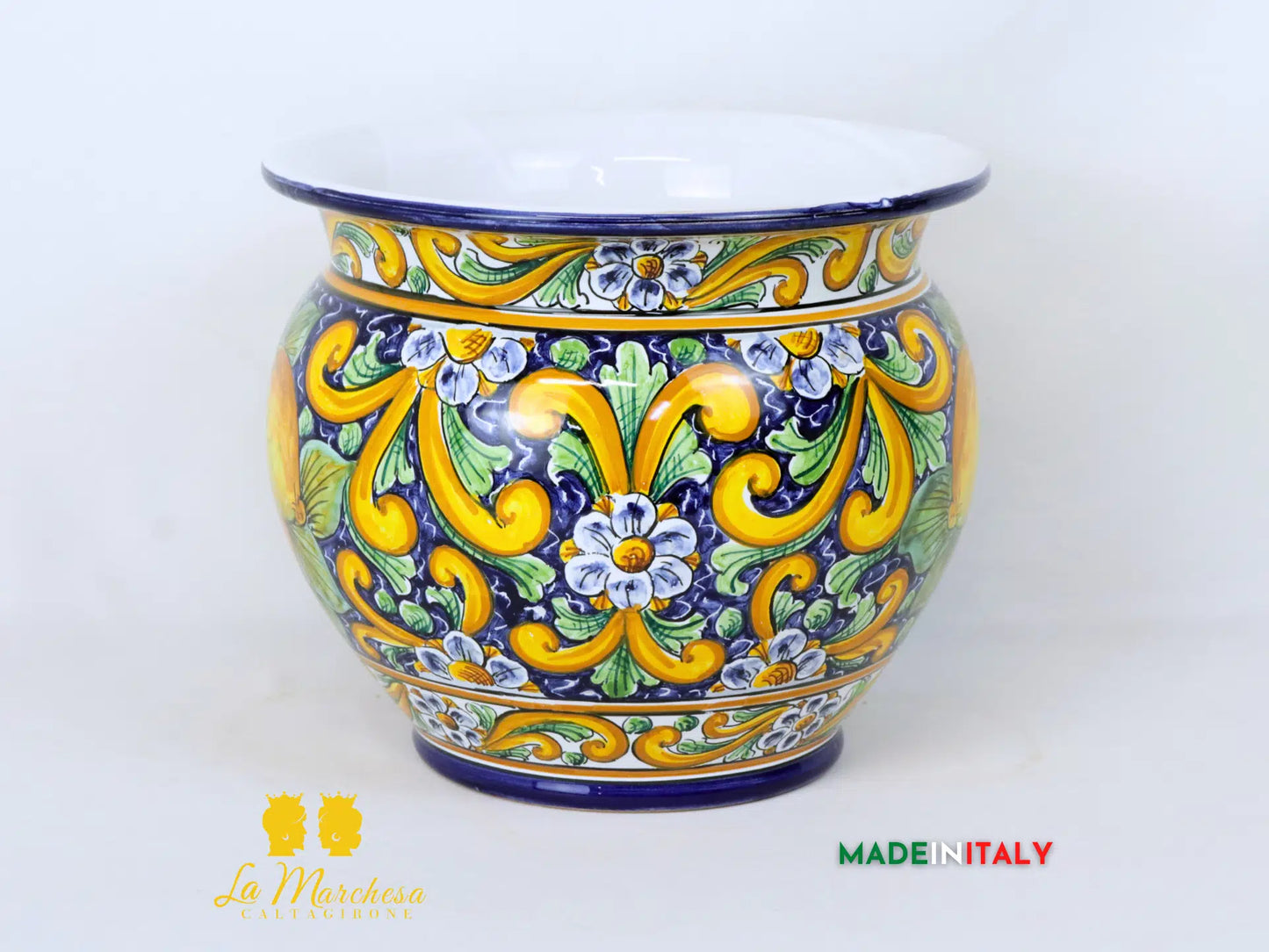 Portavaso Decorato Limoni in Ceramica di Caltagirone 25cm - Vari Modelli