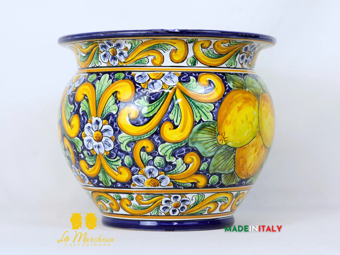 Portavaso Decorato Limoni in Ceramica di Caltagirone 25cm - Vari Modelli
