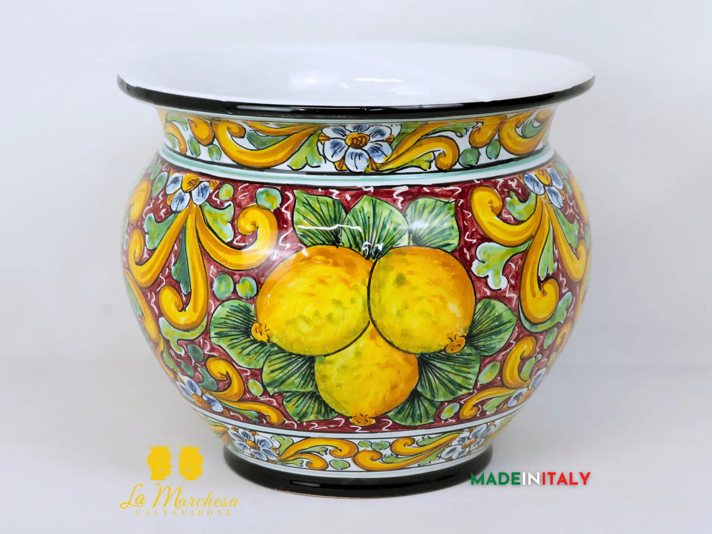 Portavaso Decorato Limoni in Ceramica di Caltagirone 25cm - Vari Modelli