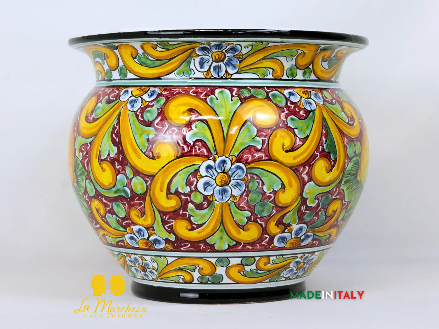 Portavaso Decorato Limoni in Ceramica di Caltagirone 25cm - Vari Modelli