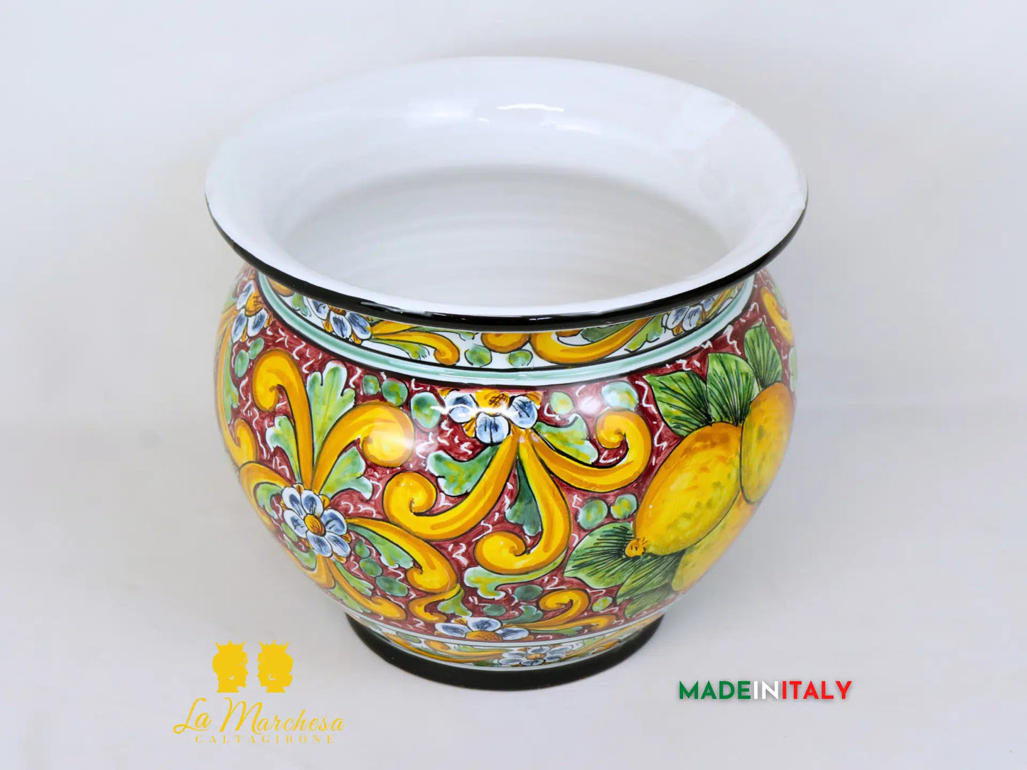 Portavaso Decorato Limoni in Ceramica di Caltagirone 25cm - Vari Modelli