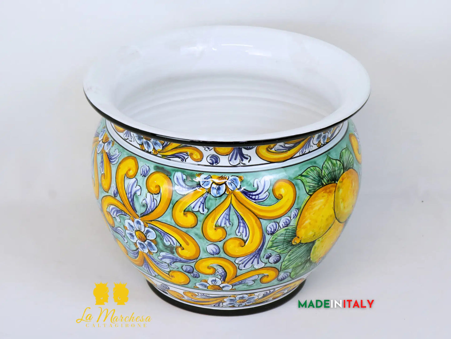Portavaso Decorato Limoni in Ceramica di Caltagirone 30cm - Vari Colori