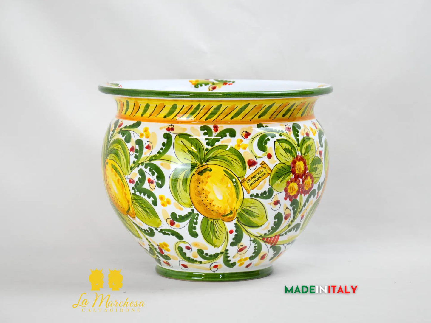Portavaso Vaso in Ceramica di Caltagirone 600 verde limoni - Varie Misure