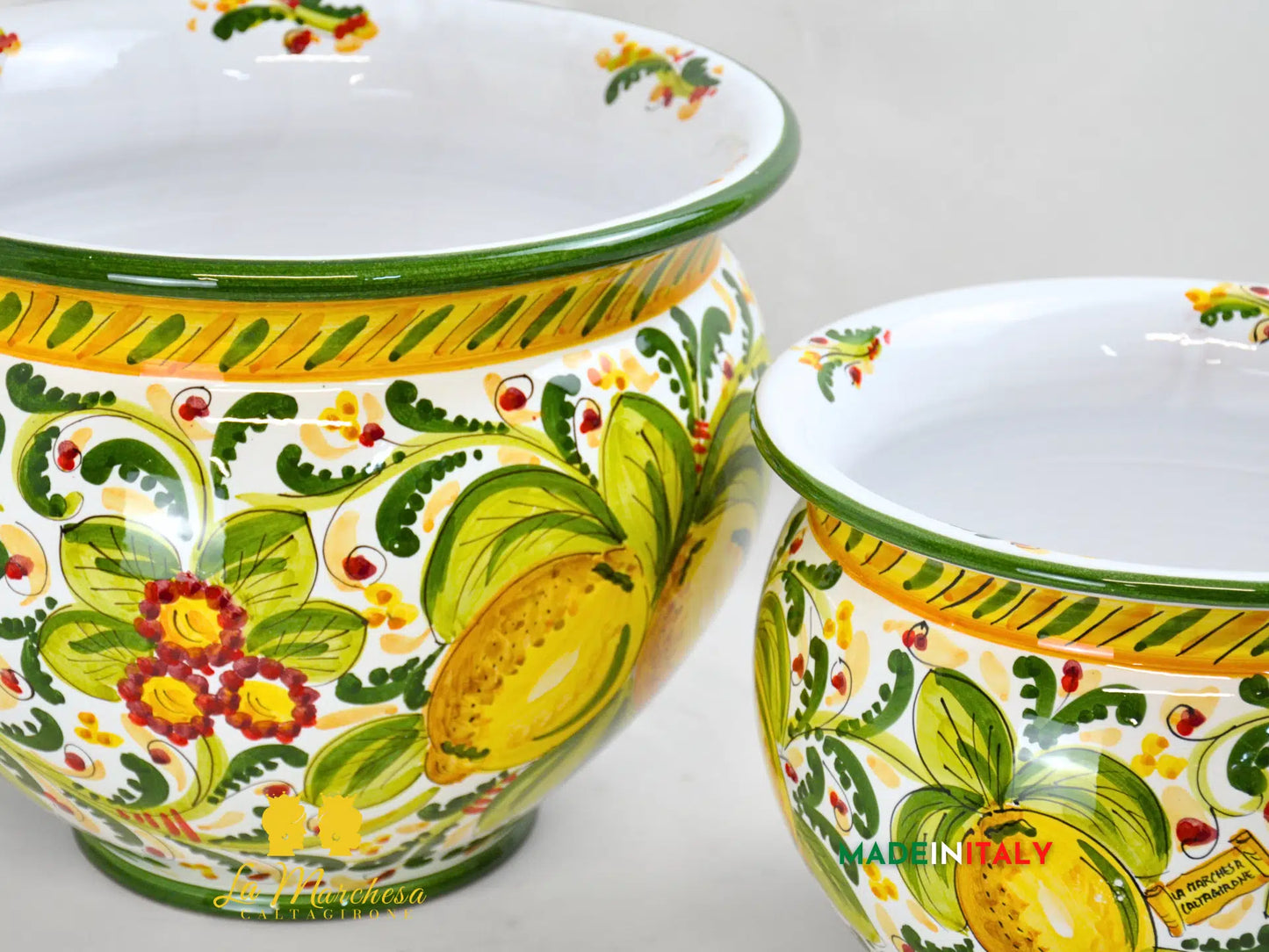 Portavaso Vaso in Ceramica di Caltagirone 600 verde limoni - Varie Misure