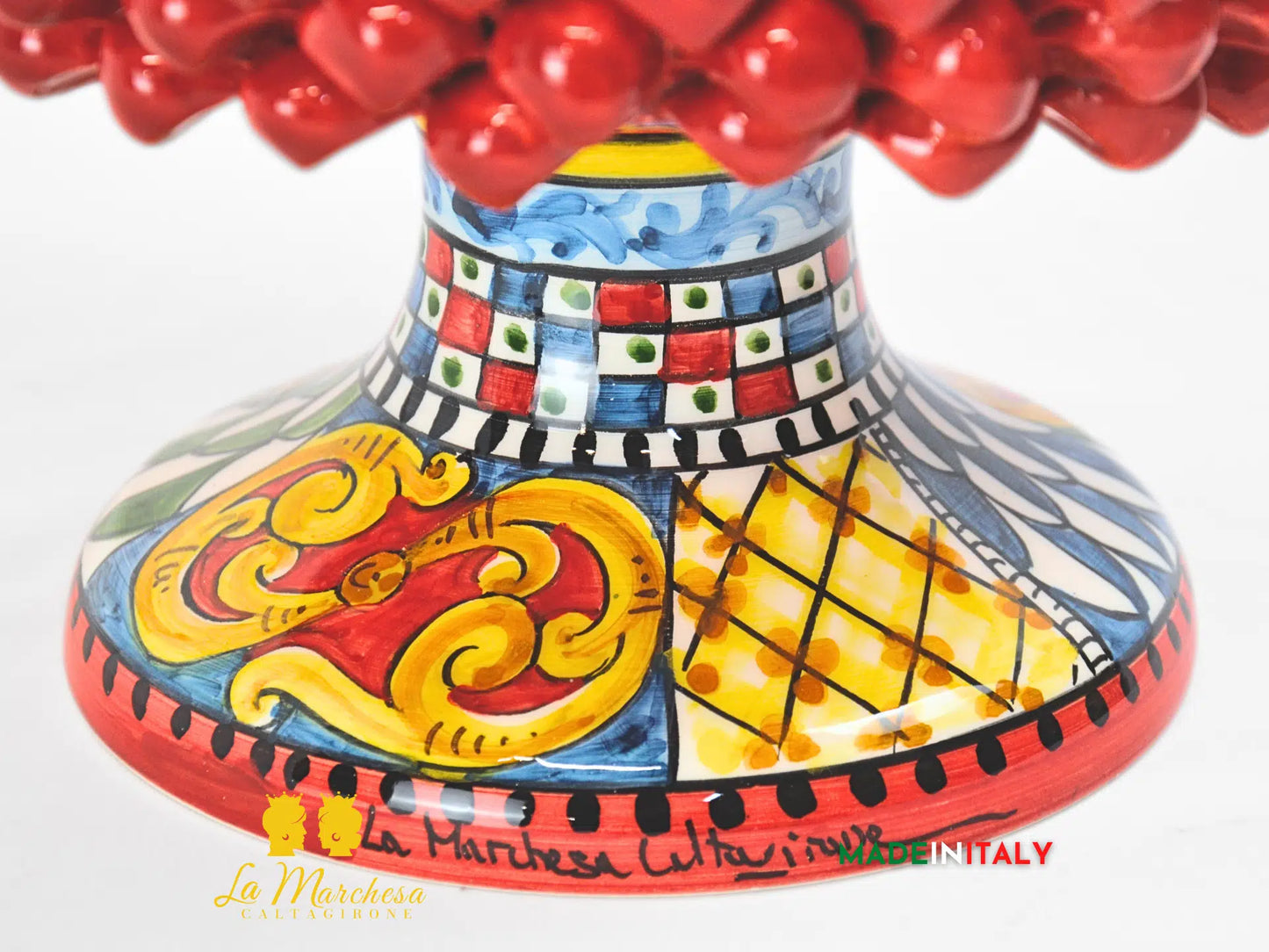 Porta vaso Pigna in Ceramica di Caltagirone Rosso Sicilia 32cm