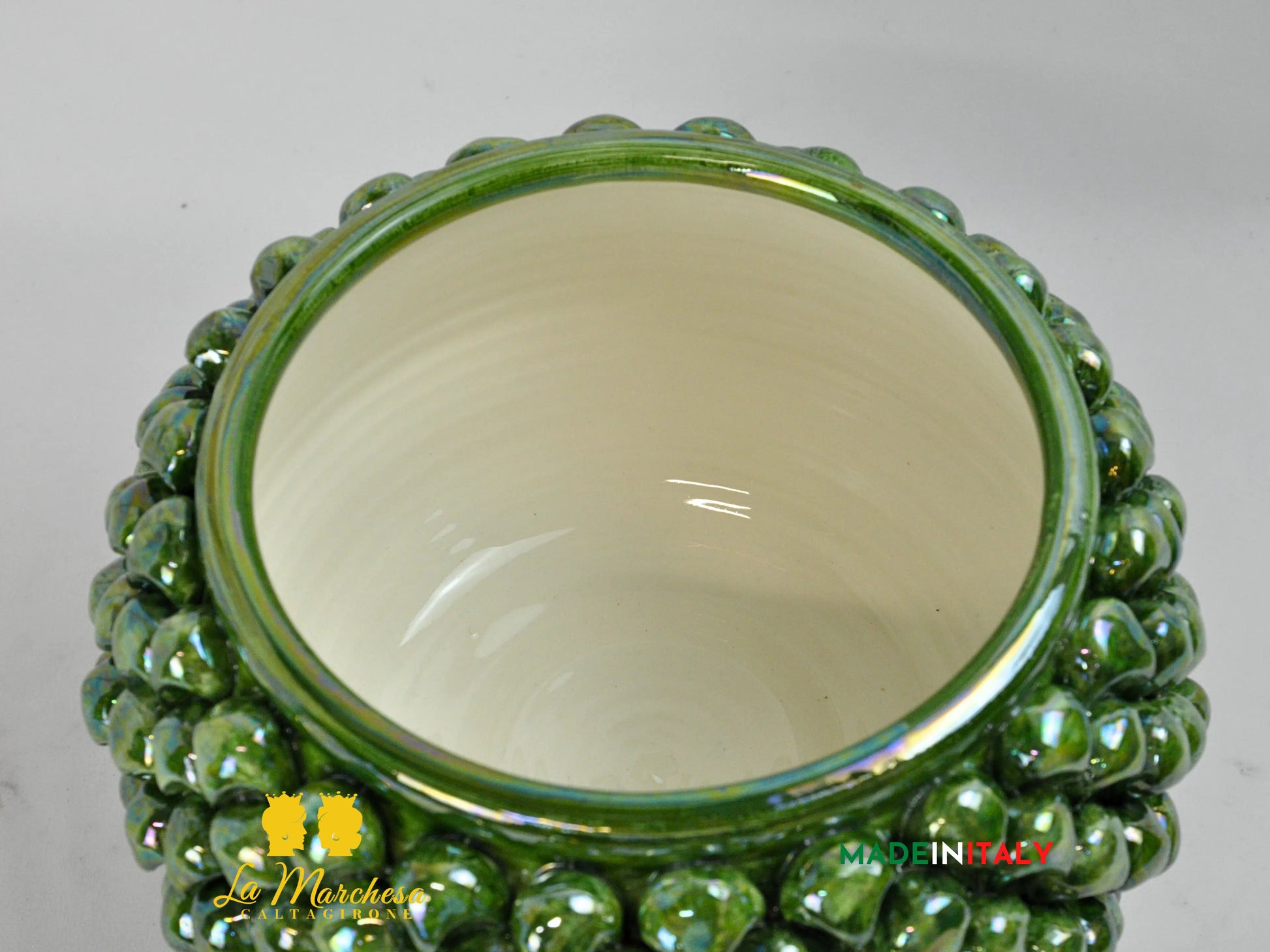 Portavaso Mezza Pigna Verde Madreperla in Ceramica di Caltagirone 27cm