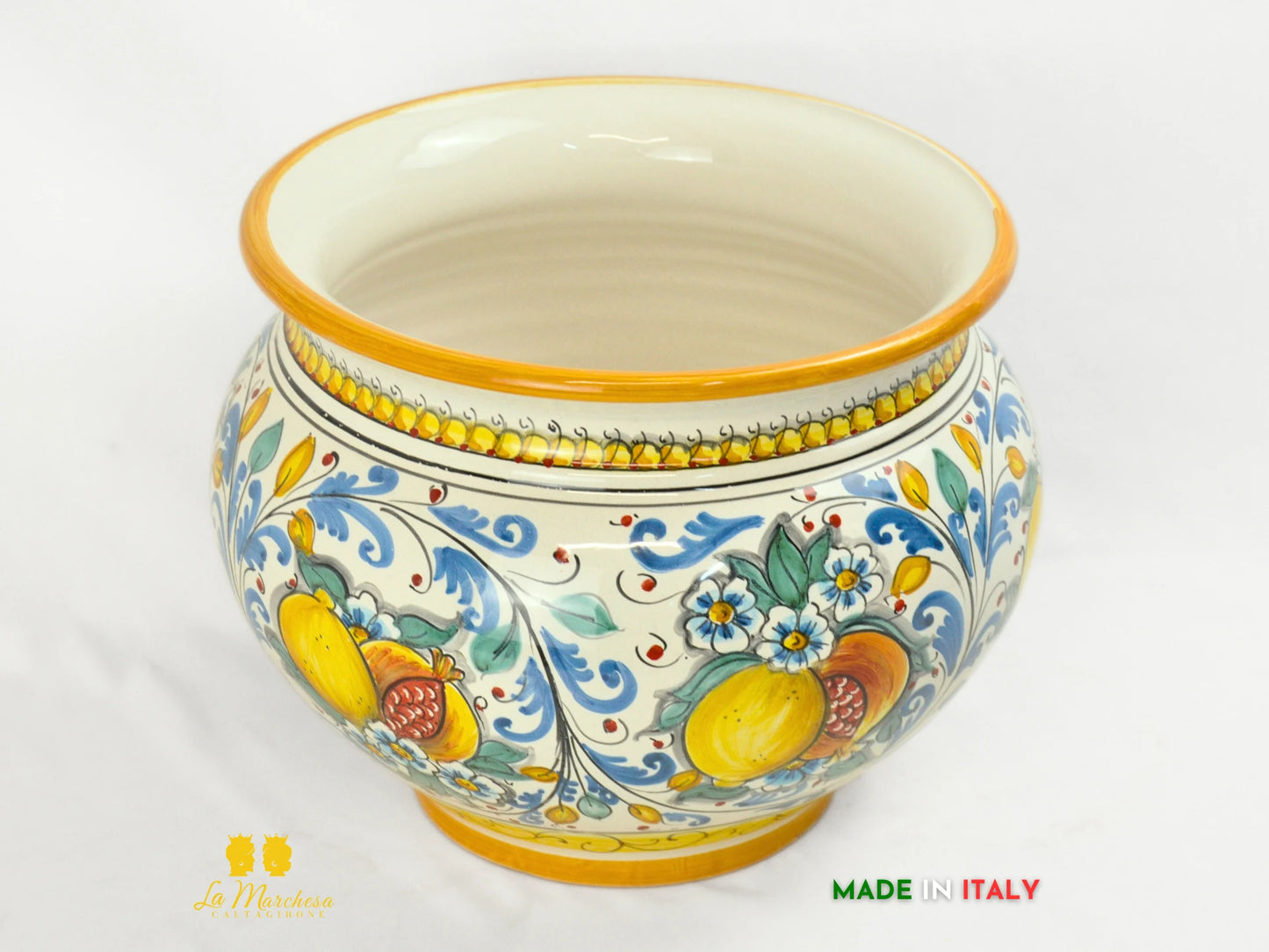 Portavaso Vaso in Ceramica di Caltagirone 600 blu limoni